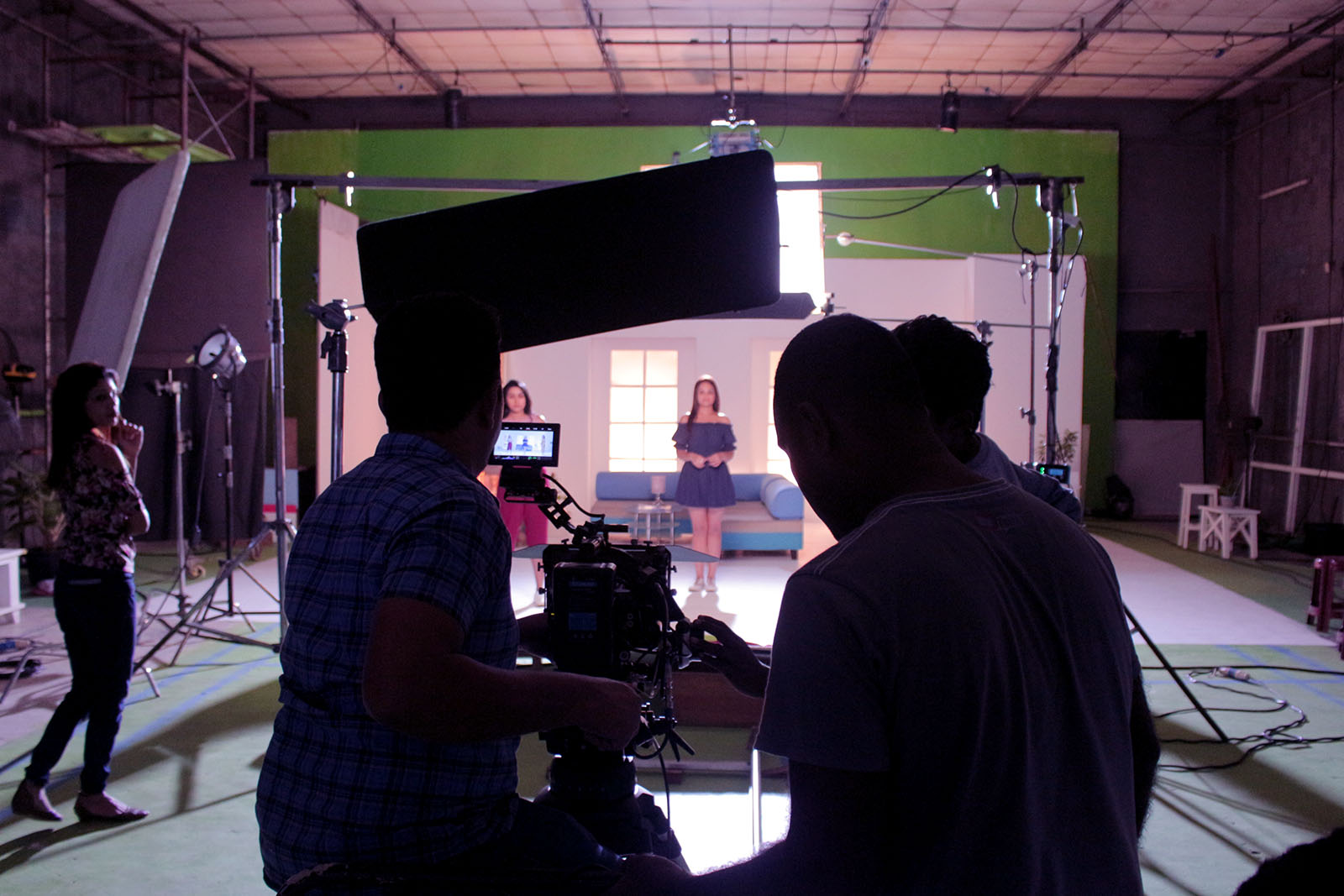 Students working on a film set